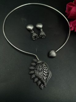 Traditional Silver Plated Hasli Necklace with Earrings | Elegant Ethnic Jewelry Set