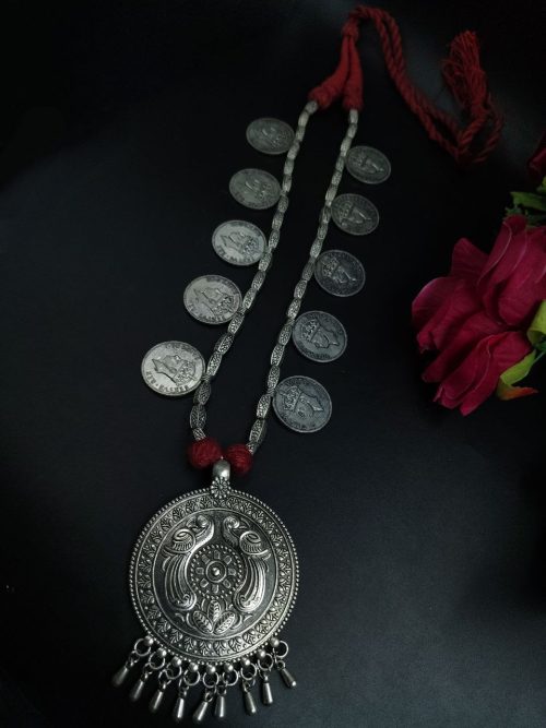 Long German Silver Necklace | Adjustable Thread Ethnic Jewelry for Women