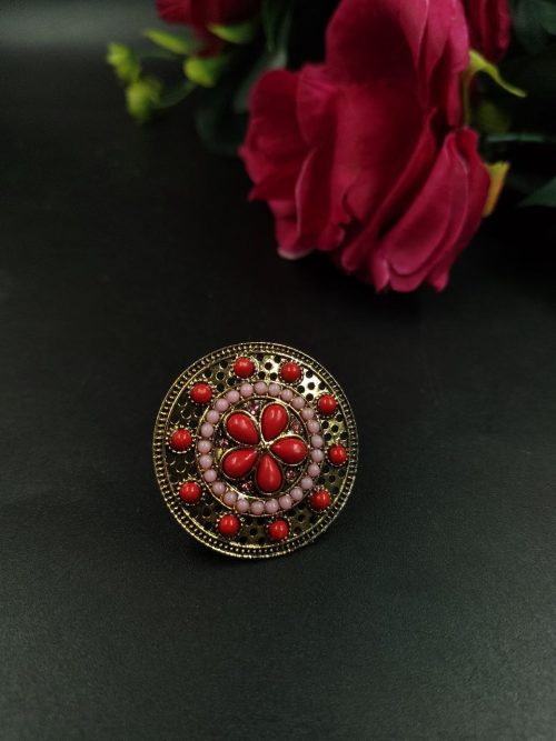 Gold Plated Stone Ring for Women | Ethnic Party Wear Adjustable Best Jewelry