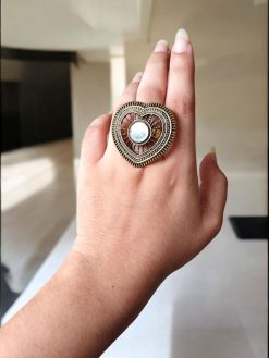 Gold Plated Heart Shape Ring | Adjustable for Daily & Party Wear Jewelry Gift For Her