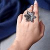 Ethnic Silver Plated Flower Ring | Adjustable Stone Rings for Women & Girls