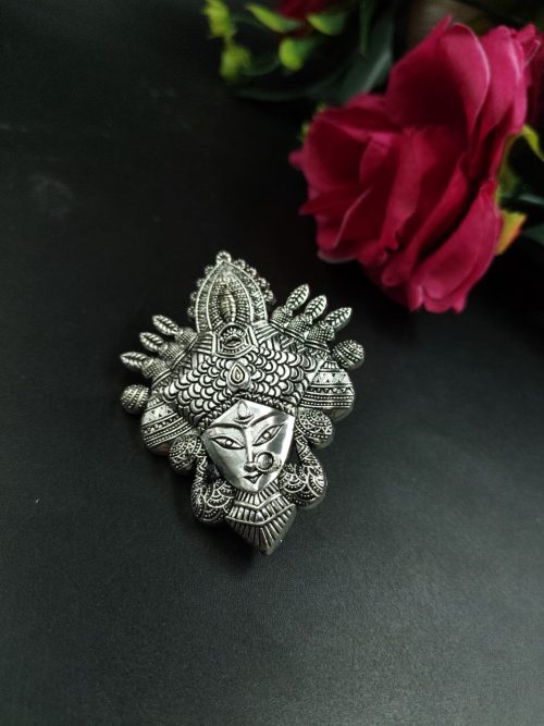 Oxidized Maa Durga Ring | Adjustable German Silver Ring - Spiritual Finger Rings - Image 2