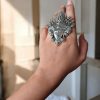 Oxidized Maa Durga Ring | Adjustable German Silver Ring - Spiritual Finger Rings