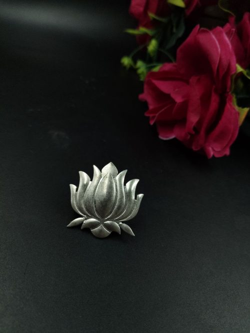 Oxidized Lotus Ring | German Silver Adjustable Daily Wear | Ethnic Gift for Women & Girls - Image 2