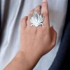 Oxidized Lotus Ring | German Silver Adjustable Daily Wear | Ethnic Gift for Women & Girls