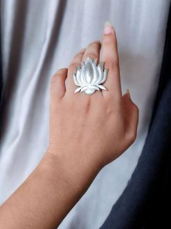 Oxidized Lotus Ring | German Silver Adjustable Daily Wear | Ethnic Gift for Women & Girls