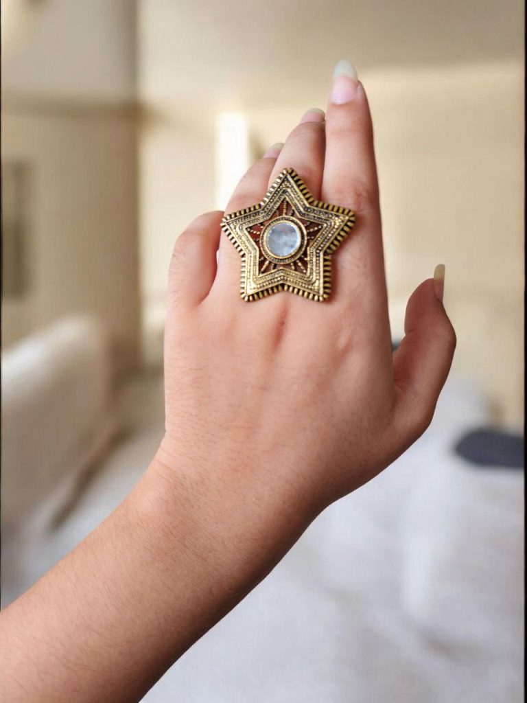 Star Design Gold Plated Ring | Adjustable Fashion Jewelry for Girls | Daily & Party Wear
