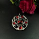 Silver Plated Half Moon Ring | Adjustable for Party Wear | Elegant Statement Jewelry for Girls - "Red-Black"