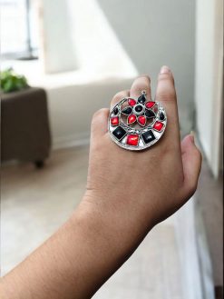 Silver Plated Half Moon Ring | Adjustable for Party Wear | Elegant Statement Jewelry for Girls