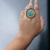 Round Shape Gold Plated Stone Ring | Adjustable Party Wear Statement Jewelry