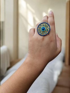 GGold Plated Floral Art Ring with Stone | Round Shape Adjustable | Elegant Ethnic Jewelry