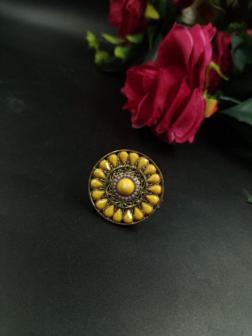 Traditional Gold Plated Stone Ring | Adjustable Jewelry For Women - Image 2