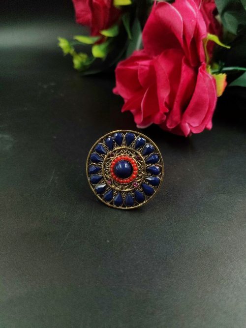 Traditional Gold Plated Stone Ring | Adjustable Jewelry For Women - Image 3