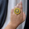 Traditional Gold Plated Stone Ring | Adjustable Jewelry For Women