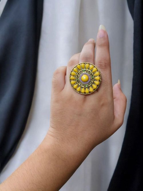 Traditional Gold Plated Stone Ring | Adjustable Jewelry For Women