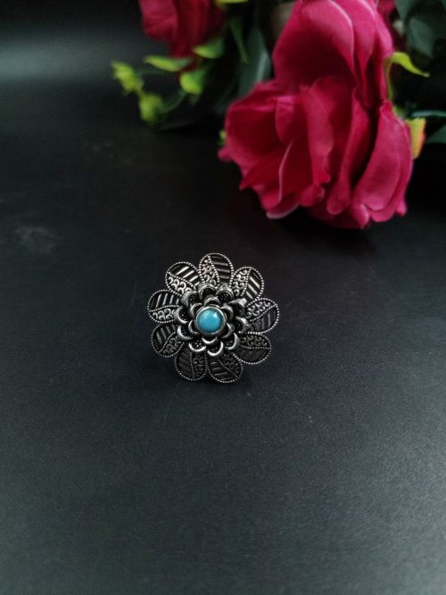 Elegant Flower Design Ring | Silver Plated Adjustable Ring for Daily Wear - Image 2