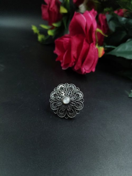 Elegant Flower Design Ring | Silver Plated Adjustable Ring for Daily Wear - Image 3