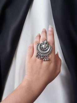 Oxidized Ganesha Silver Plated Ring | Festival Wear Adjustable German Silver Ring
