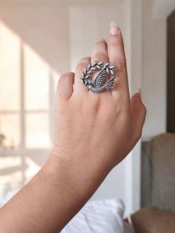 Adjustable Bird Design Ring | Silver Plated Oxidized Jewelry for Women