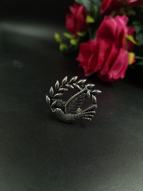 Adjustable Bird Design Ring | Silver Plated Oxidized Jewelry for Women - Image 2