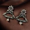 German silver peacock stud earrings with pearl and stone detailing