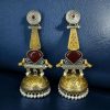 Two-tone oxidized bird jhumka earrings with Monalisa stone and pearl drop