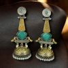 Two-tone jhumka earrings with Monalisa stone and pearl drop