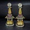 Two-tone oxidized bird jhumka earrings with Monalisa stone and pearl drop