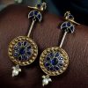 Two-tone traditional bird design dangler earrings with pearl and stone work