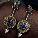 Traditional Bird Design Dangler Earrings | Two-Tone Beautiful Jewelry with Pearl & Stone Work - "Blue"