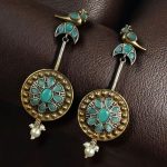 Traditional Bird Design Dangler Earrings | Two-Tone Beautiful Jewelry with Pearl & Stone Work - "Mint"