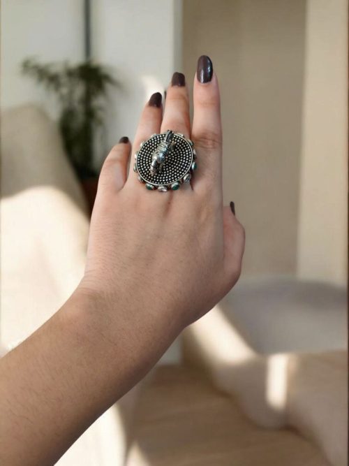 Silver Plated Horse Design Ring with Stone | Unique Adjustable Jewelry - Image 2