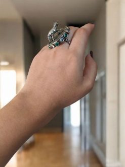 Silver Plated Horse Design Ring with Stone | Unique Adjustable Jewelry
