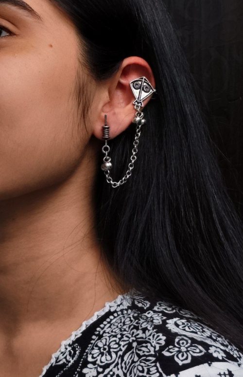 Traditional Best Kite Design Earcuff | Silver Plated Oxidized Jewelry for Women