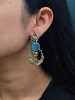 Affordable Bird Design Two-Tone Jhumka Earrings | Oxidized Monalisa Stone & Pearl Work Dangler Jewelry for Party Wear