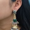 Affordable Bird Design Two-Tone Jhumka Earrings | Oxidized Monalisa Stone & Pearl Work Dangler Jewelry for Party Wear