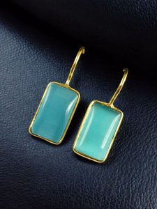 Handmade Gold Plated Geometric Hook Earrings with Monalisa Stone for Best Casual Outfits - color: "Aqua"