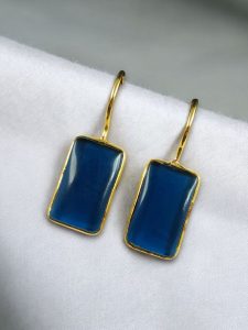 Handmade Gold Plated Geometric Hook Earrings with Monalisa Stone for Best Casual Outfits - color: "Blue"