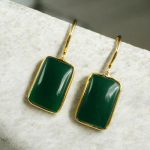 Handmade Gold Plated Geometric Hook Earrings with Monalisa Stone for Best Casual Outfits - "Green"