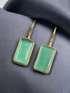 Handmade Gold Plated Geometric Hook Earrings with Monalisa Stone for Best Casual Outfits - color: "Mint"