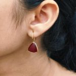 Lightweight Gold Plated Triangle Hook Earrings with Monalisa Stone Amazing Jewelry for Girls