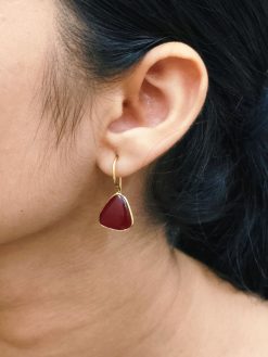 Lightweight gold plated triangle hook earrings with Monalisa stone for daily wear