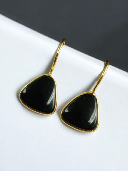 Lightweight gold plated triangle hook earrings with Monalisa stone for daily wear