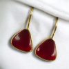 Lightweight gold plated triangle hook earrings with Monalisa stone for daily wear