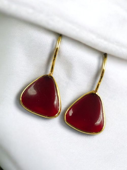 Lightweight gold plated triangle hook earrings with Monalisa stone for daily wear