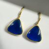 Lightweight gold plated triangle hook earrings with Monalisa stone for daily wear