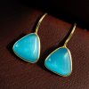 Lightweight gold plated triangle hook earrings with Monalisa stone for daily wear