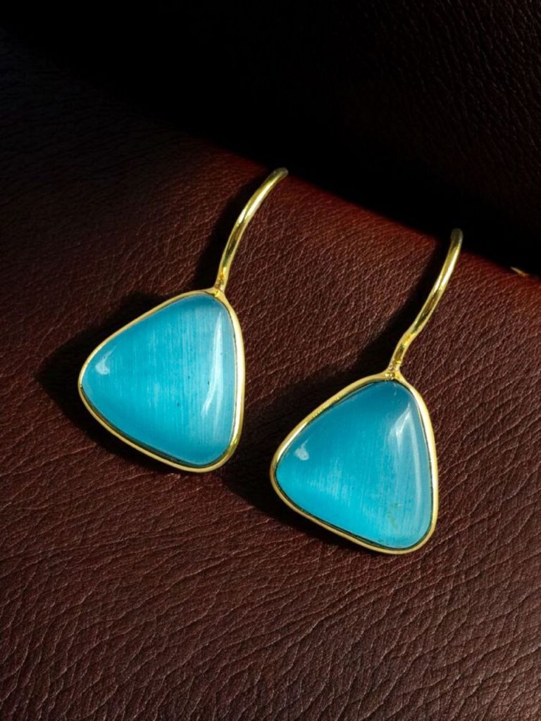 Bulk 914 Lightweight Gold Plated Triangle Hook Earrings with Monalisa Stone Amazing Jewelry for Girls - "Aqua"