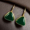 Lightweight gold plated triangle hook earrings with Monalisa stone for daily wear