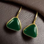 Lightweight Gold Plated Triangle Hook Earrings with Monalisa Stone Amazing Jewelry for Girls - "Green"